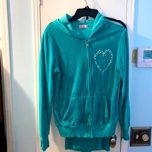 EUC juniors jogging suit in teal blue with embellished heart on the jacket  leg